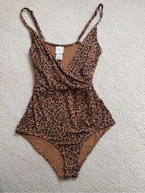 H&M Brown Leopard Print Wrap One-Piece Bodysuit